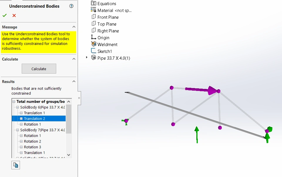 Static Simulation Truss Unconstrained Bodies v2025 | Dassault Systèmes®